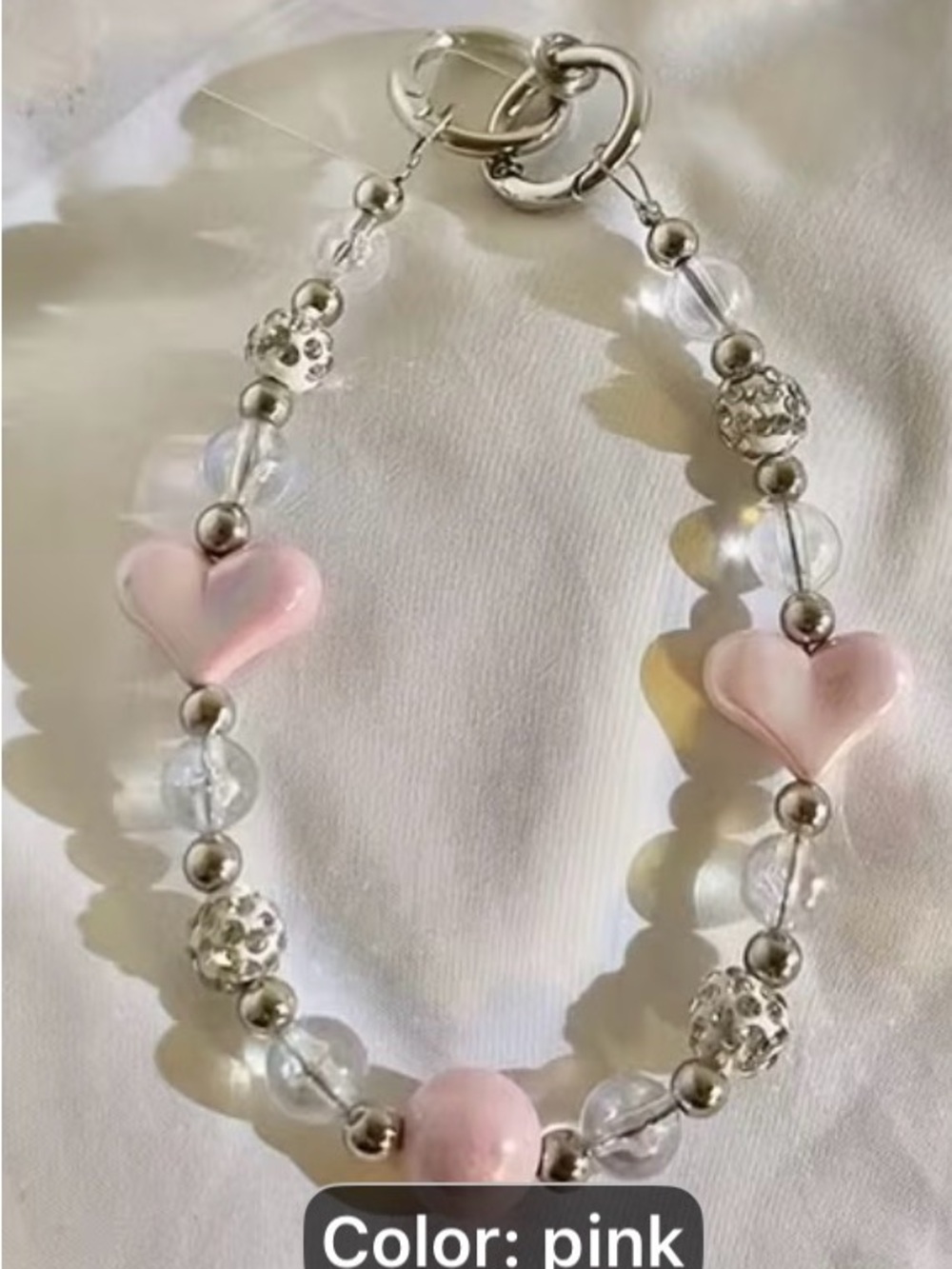 Pink Heart Beaded Phone chain